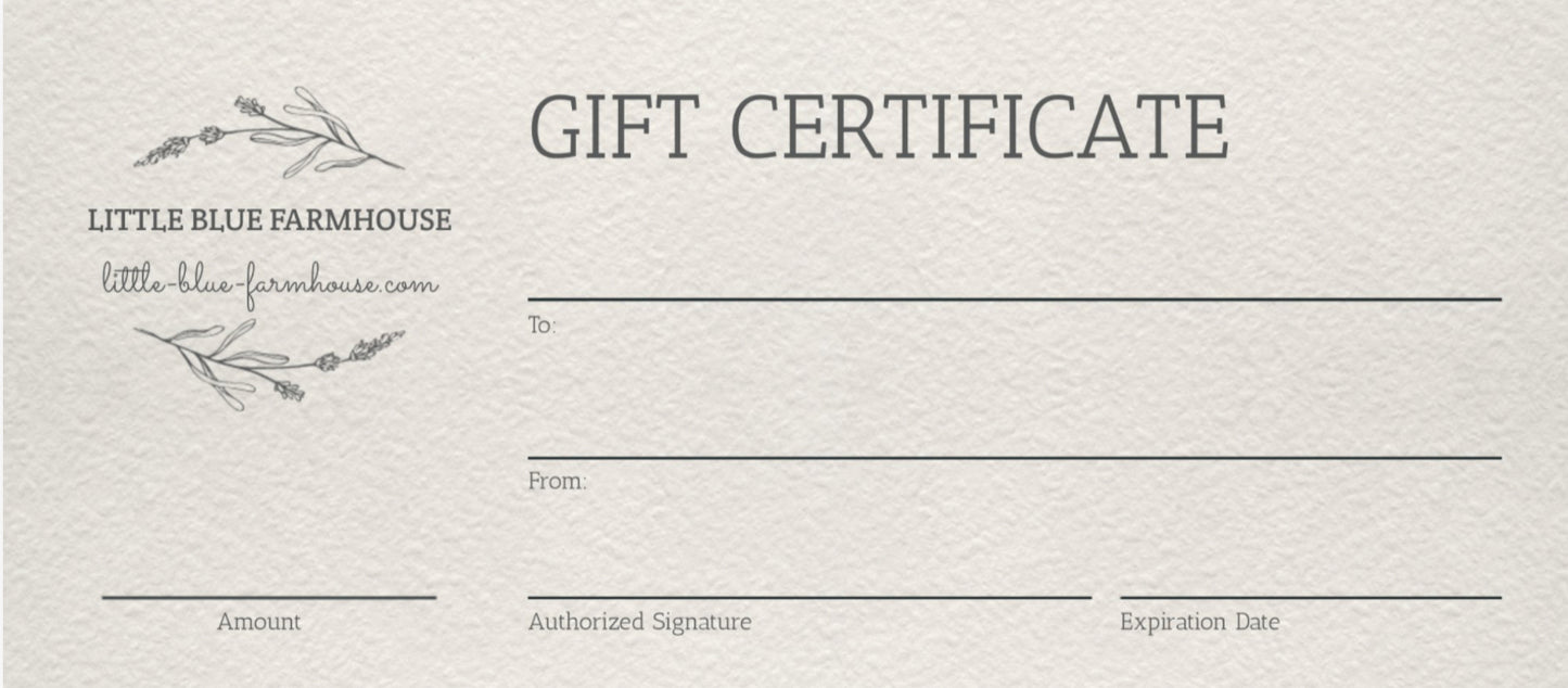 Little Blue Farmhouse Gift Certificate